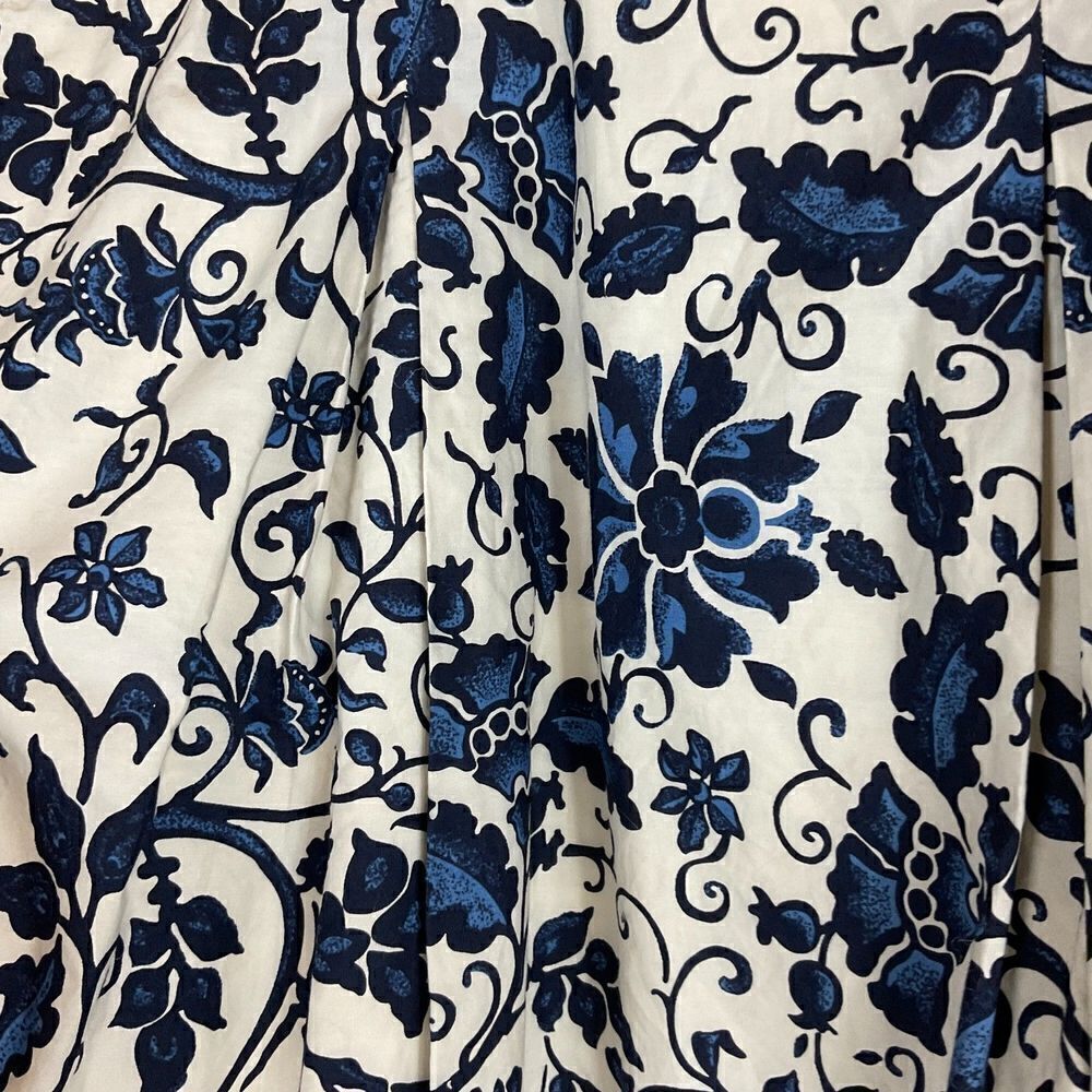 Talbots Women Navy Blue White Floral Skirt Lightweight Cotton Pleated A Line H2 - Picture 7 of 12